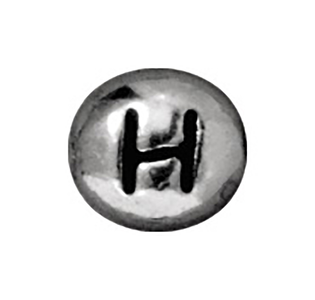 TierraCast : Bead - 7 x 6mm, 1mm Hole, Letter H, Antique Rhodium