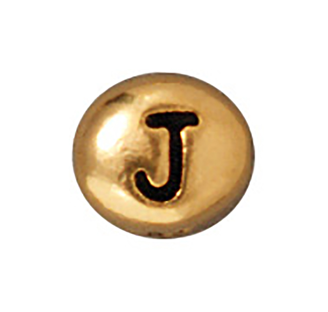 TierraCast : Bead - 7 x 6mm, 1mm Hole, Letter J, Antique Gold