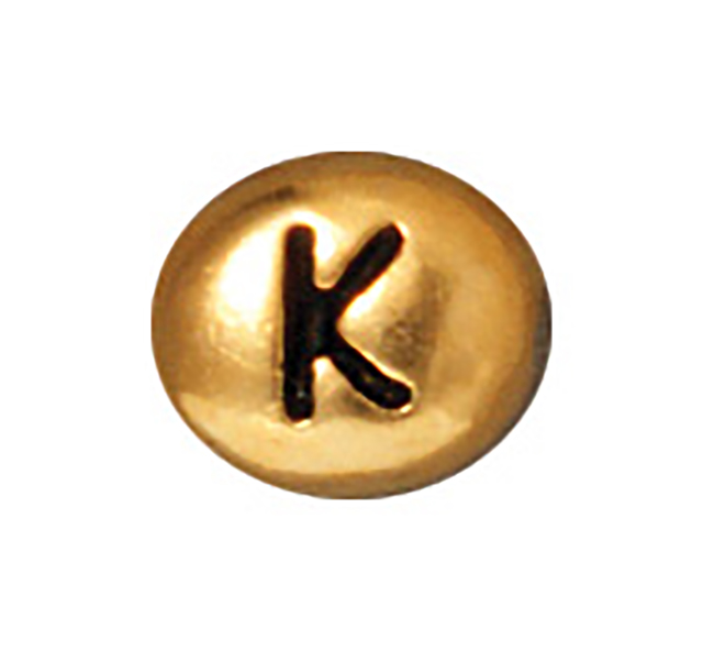 TierraCast : Bead - 7 x 6mm, 1mm Hole, Letter K, Antique Gold