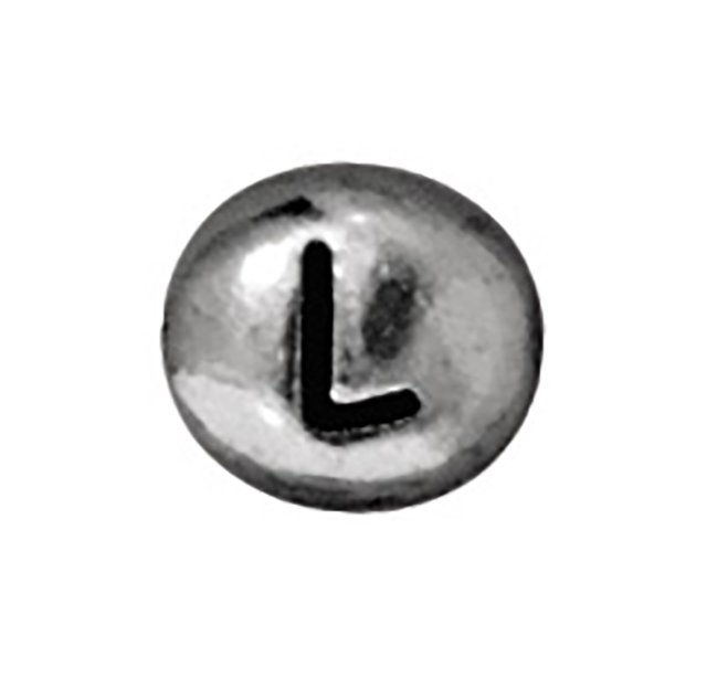 TierraCast : Bead - 7 x 6mm, 1mm Hole, Letter L, Antique Rhodium
