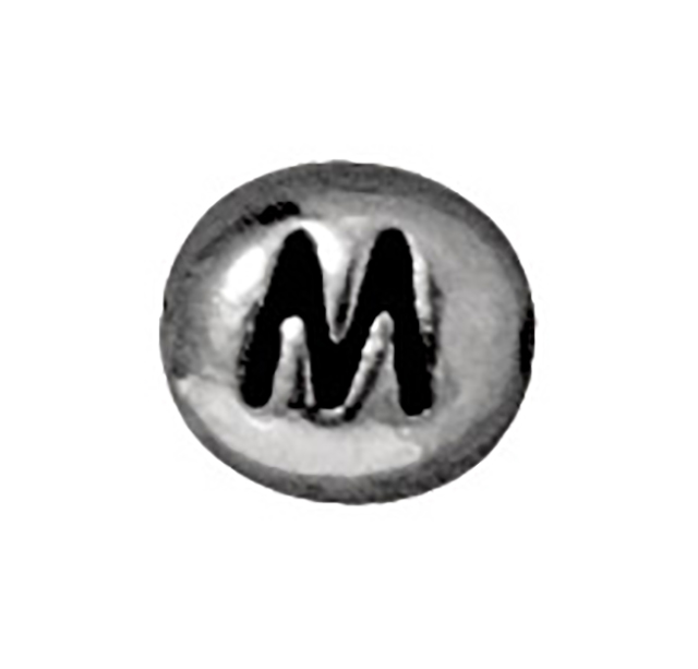 TierraCast : Bead - 7 x 6mm, 1mm Hole, Letter M, Antique Rhodium