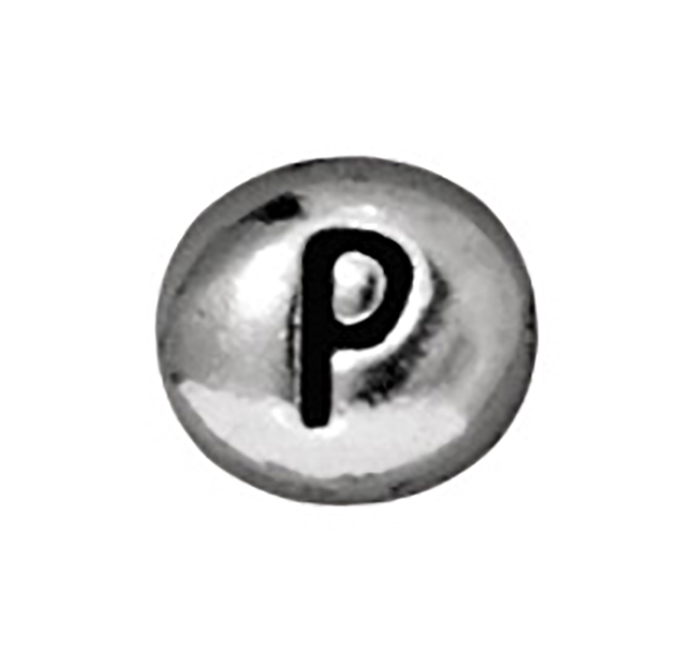 TierraCast : Bead - 7 x 6mm, 1mm Hole, Letter P, Antique Rhodium