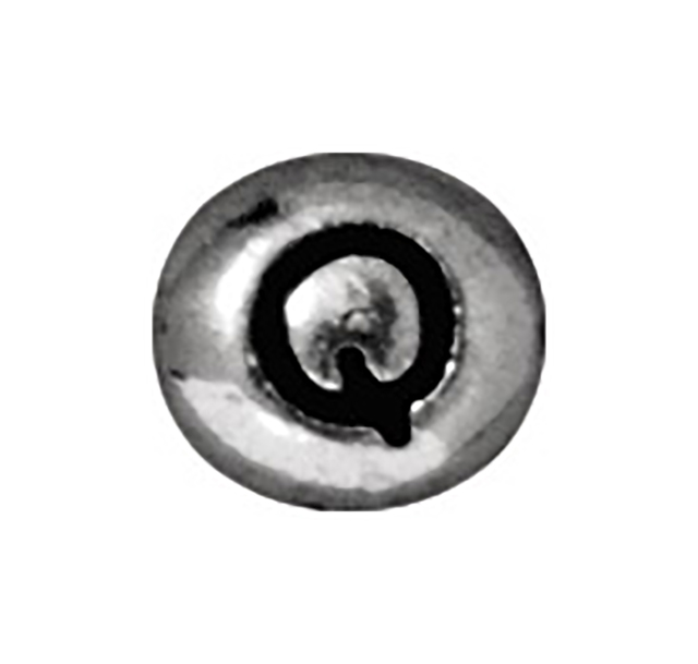 TierraCast : Bead - 7 x 6mm, 1mm Hole, Letter Q, Antique Rhodium