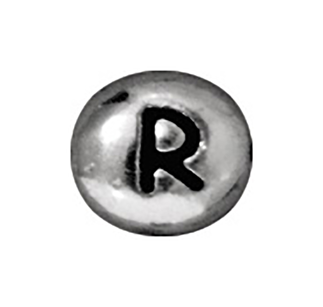 TierraCast : Bead - 7 x 6mm, 1mm Hole, Letter R, Antique Rhodium
