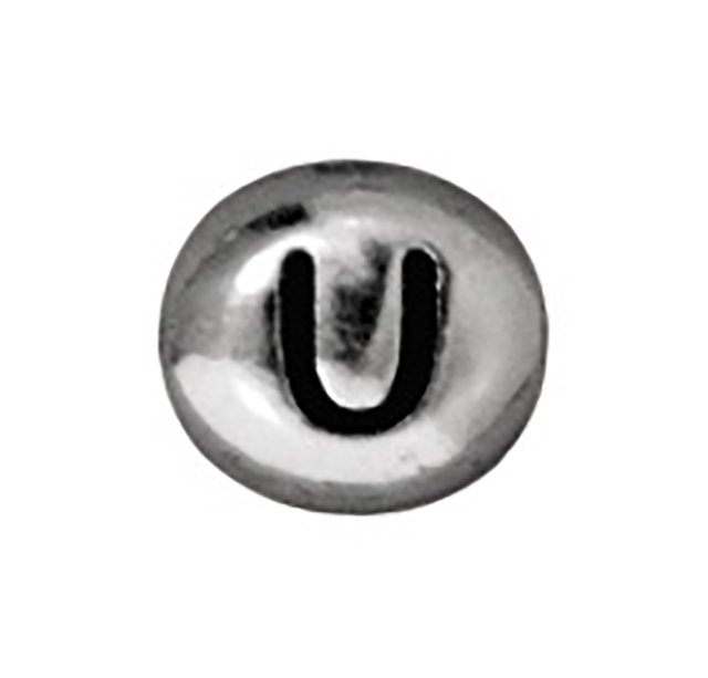 TierraCast : Bead - 7 x 6mm, 1mm Hole, Letter U, Antique Rhodium