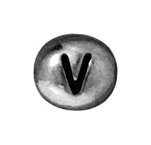 TierraCast : Bead - 7 x 6mm, 1mm Hole, Letter V, Antique Rhodium