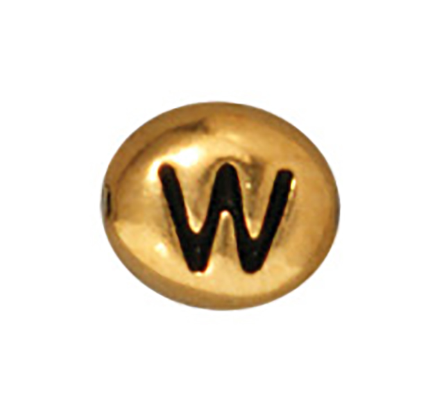 TierraCast : Bead - 7 x 6mm, 1mm Hole, Letter W, Antique Gold