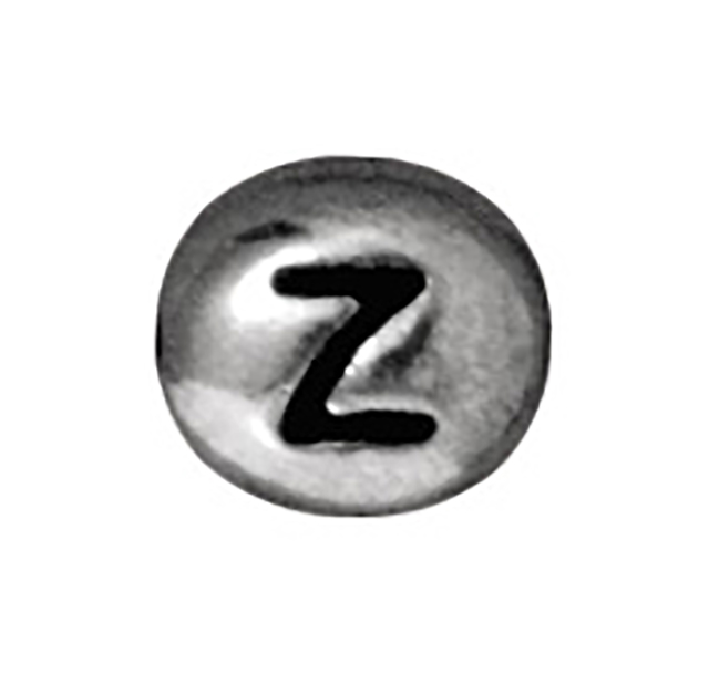 TierraCast : Bead - 7 x 6mm, 1mm Hole, Letter Z, Antique Rhodium