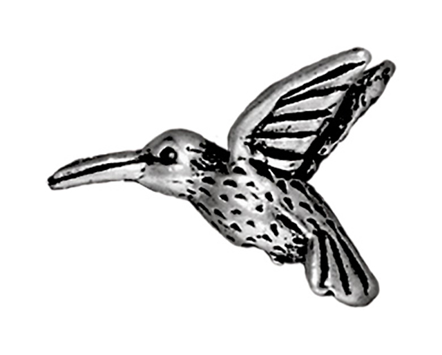 TierraCast : Bead - 19 x 13mm, 1mm Hole, Hummingbird, Antique Silver