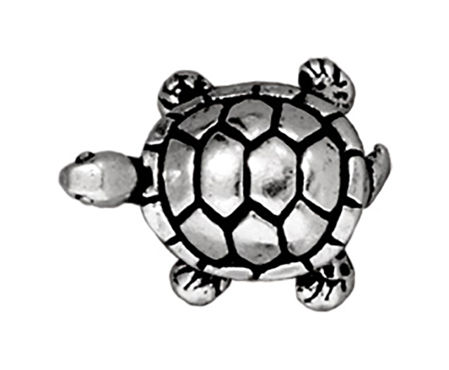 TierraCast : Bead - 15 x 12mm, 1mm Hole, Turtle, Antique Silver