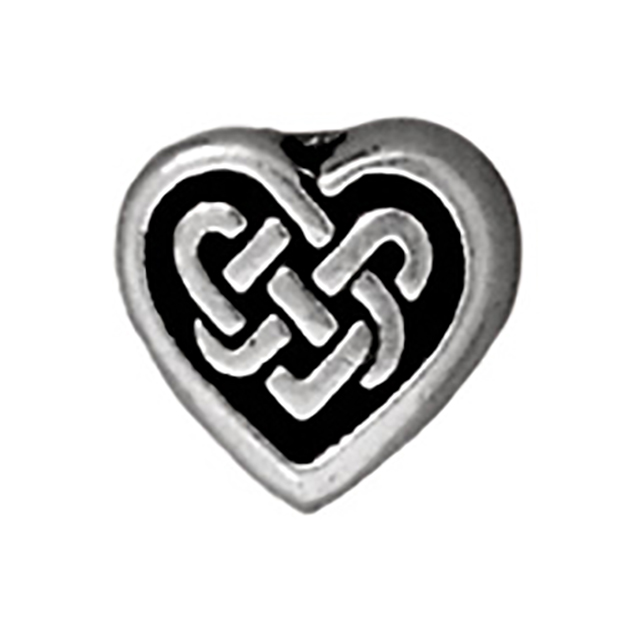 TierraCast : Bead - 9.5 x 9mm, 1mm Hole, Celtic Heart, Antique Silver