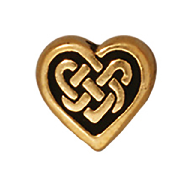 TierraCast : Bead - 9.5 x 9mm, 1mm Hole, Celtic Heart, Antique Gold