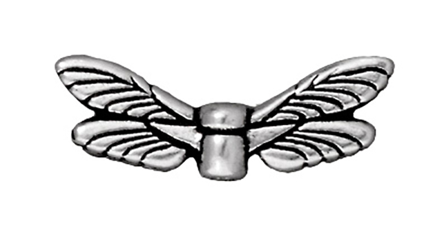 TierraCast : Bead - 20 x 7mm, 1mm Hole, Dragonfly Wings, Antique Silver