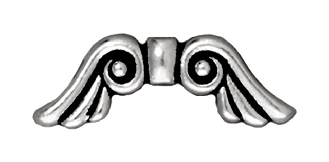 TierraCast : Bead - 21 x 7mm, 1mm Hole, Angel Wings, Antique Silver