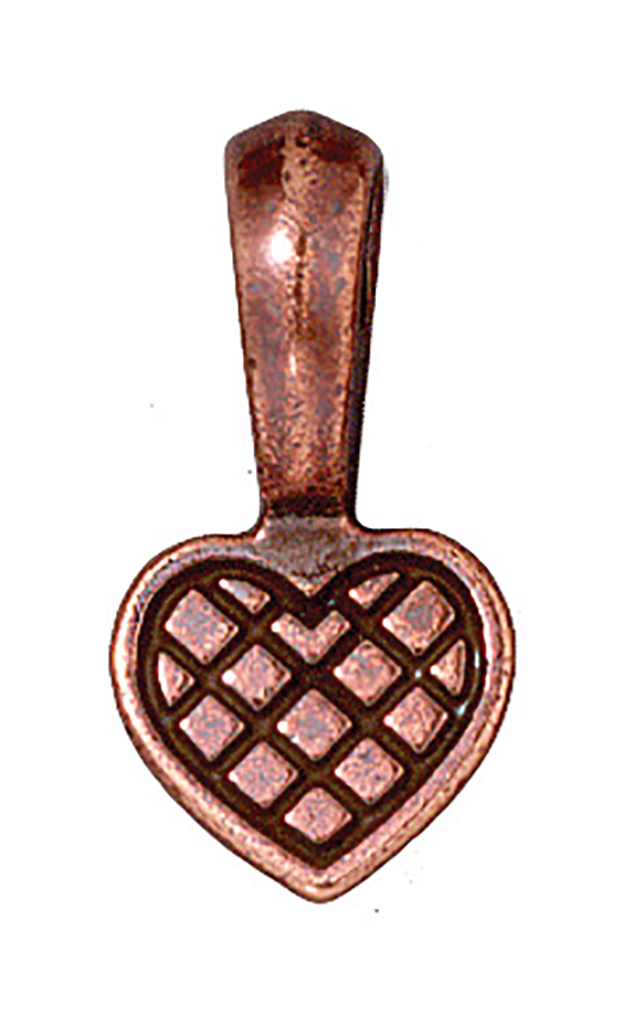 TierraCast : Bail - 19 x 10mm, 3.5mm Loop, Heart Glue Pad, Antique Copper
