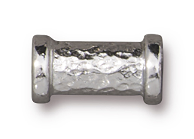 TierraCast : Tube Bead - 10 mm Ha mmered, Rhodium