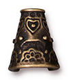 TierraCast : Cone - 13 x 11mm, 2mm Hole, 7.8mm ID, Flowering, Brass Oxide