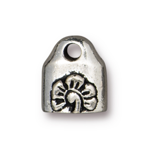 TierraCast : Crimp End Cap - 10 x 8.5mm, 2mm Hole, Blossom, Antique Silver