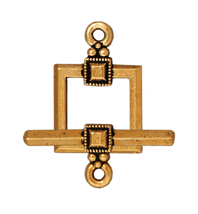 TierraCast : Clasp Set - Bar 21mm, Ring 12.5mm, 1.25mm Loop, Deco Square, Antique Gold