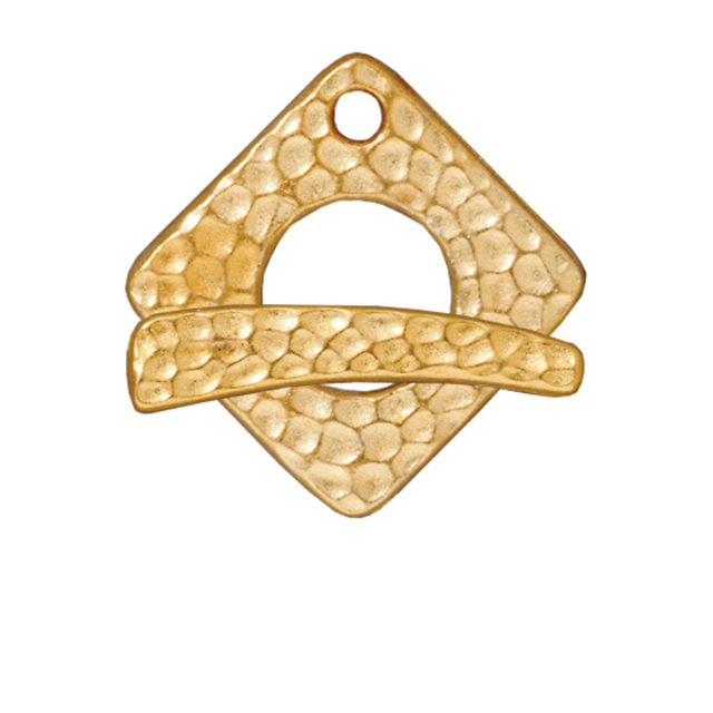 TierraCast : Clasp Set - Bar 23.5mm, Ring 24mm, 1.3mm Loop, Hammertone Square, Gold