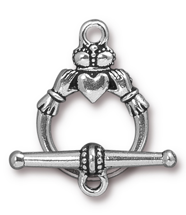 TierraCast : Clasp Set - Bar 22mm, Ring 15.5mm, 1.8mm Loop, Claddagh, Antique Silver