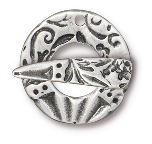 TierraCast : Clasp Set - Bar 20.5mm, Ring 19.5mm, 1.3mm Hole, Flora, Antique Pewter