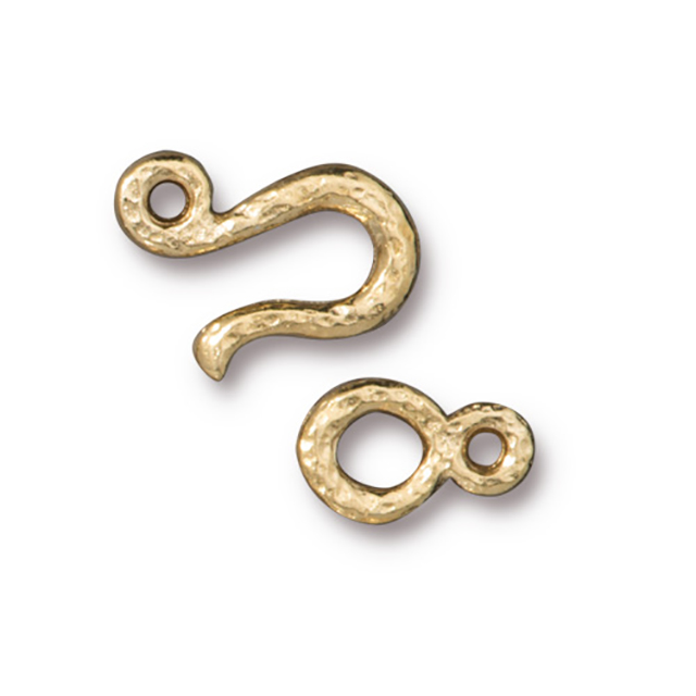 TierraCast : Clasp Set - Hook 14mm, Eye 10.5mm, 1.7mm Loop, Hammered Hook & Eye, Gold