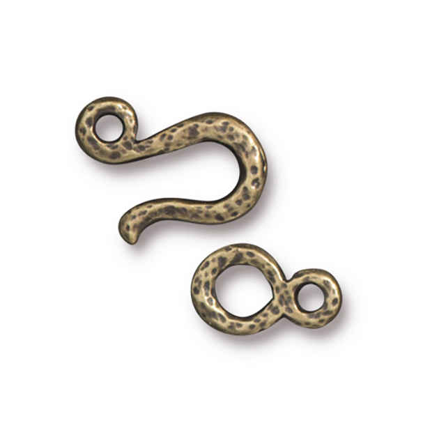 TierraCast : Clasp Set - Hook 14mm, Eye 10.5mm, 1.7mm Loop, Hammered Hook & Eye, Brass Oxide