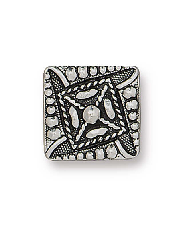 TierraCast : Button - 10.5 x 10.5mm, 2.4mm Loop, Czech Square, Antique Silver