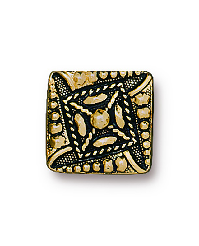 TierraCast : Button - 10.5 x 10.5mm, 2.4mm Loop, Czech Square, Antique Gold