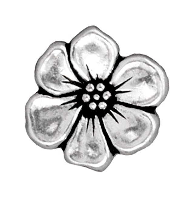 TierraCast : Button - 15.5 x 5mm, 2.2mm Loop, Apple Blossom, Antique Silver