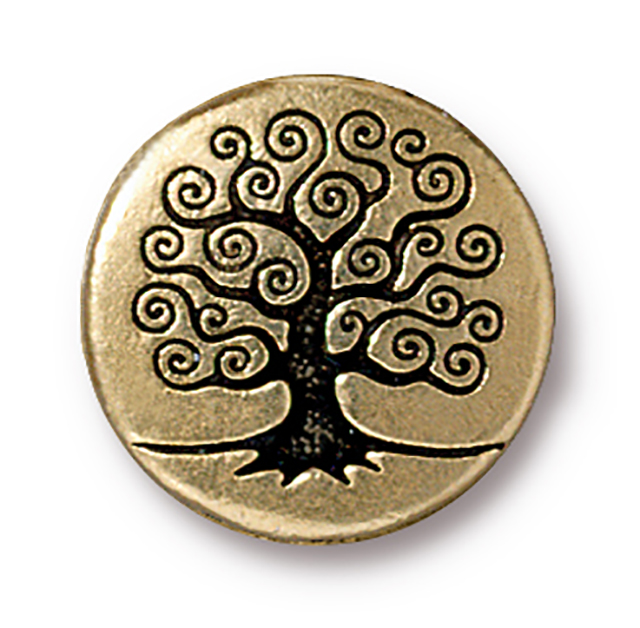 TierraCast : Button - 15.5mm, 2mm Loop, Tree Of Life, Antique Gold