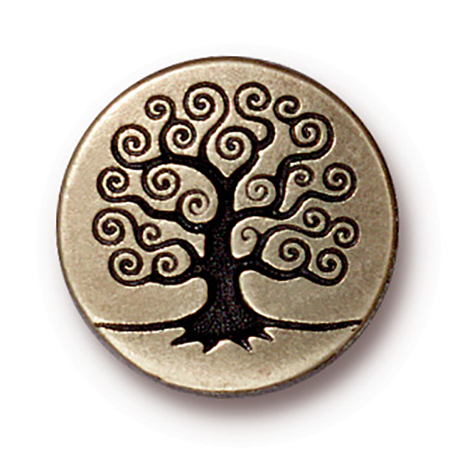 TierraCast : Button - 15.5mm, 2mm Loop, Tree Of Life, Brass Oxide