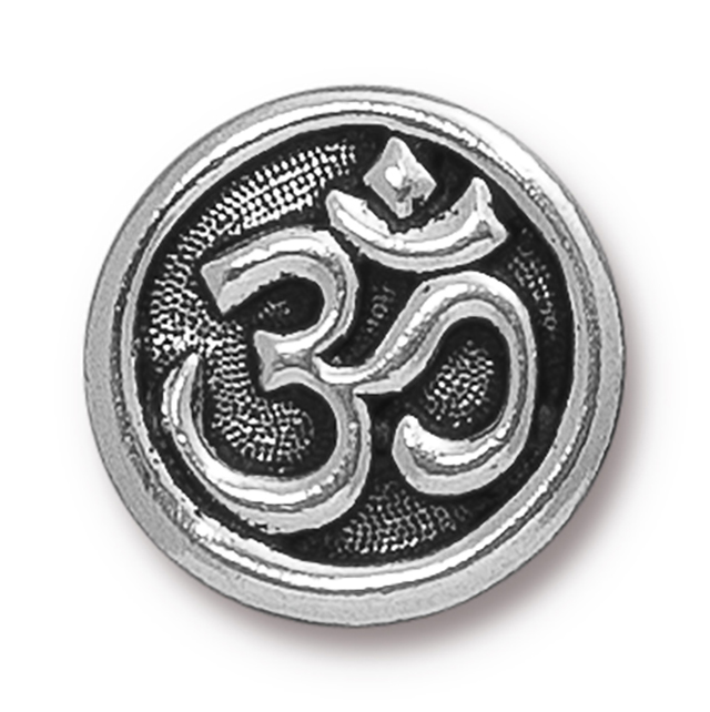 TierraCast : Button - 17mm, 2mm Loop, Om, Antique Silver