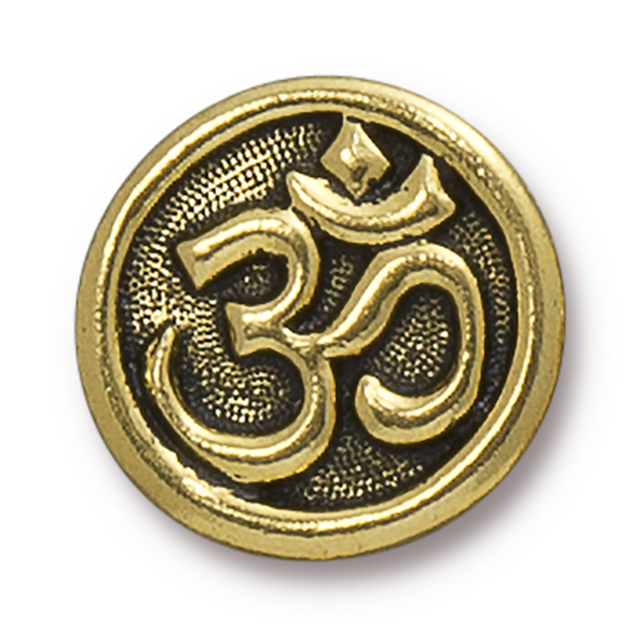 TierraCast : Button - 17mm, 2mm Loop, Om, Antique Gold