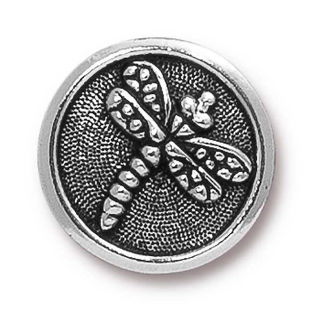 TierraCast : Button - 17mm, 2.3mm Loop, Dragonfly, Antique Silver