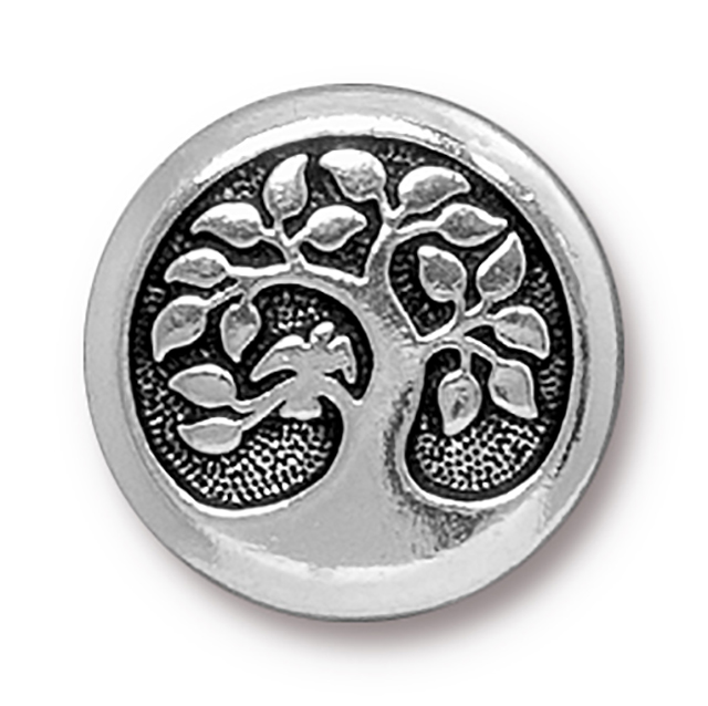 TierraCast : Button - 17mm, 2.3mm Loop, Bird in a Tree, Antique Silver