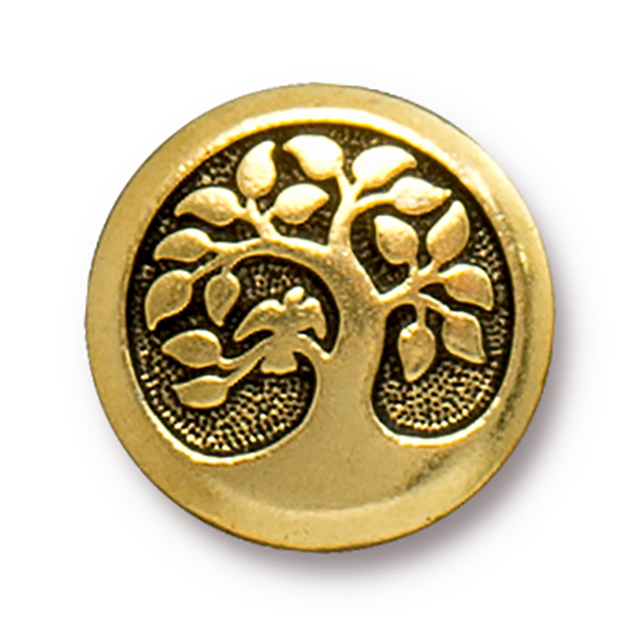 TierraCast : Button - 17mm, 2.3mm Loop, Bird in a Tree, Antique Gold