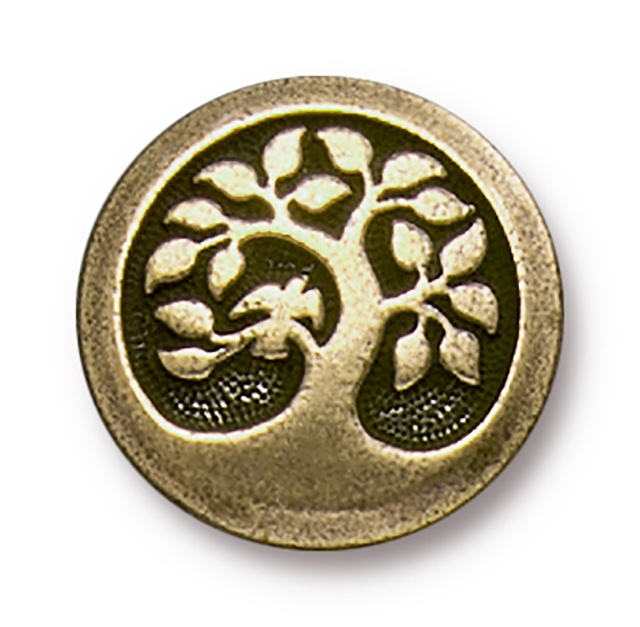 TierraCast : Button - 17mm, 2.3mm Loop, Bird in a Tree, Brass Oxide