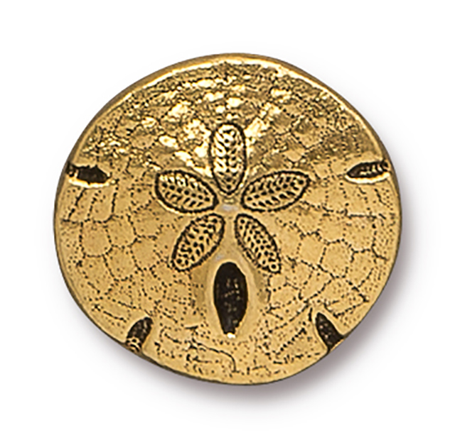 TierraCast : Button - 17mm, 2mm Loop, Sand Dollar, Antique Gold