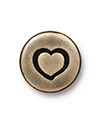 TierraCast : Button - 12mm, 2.3mm Loop, Small Heart, Brass Oxide