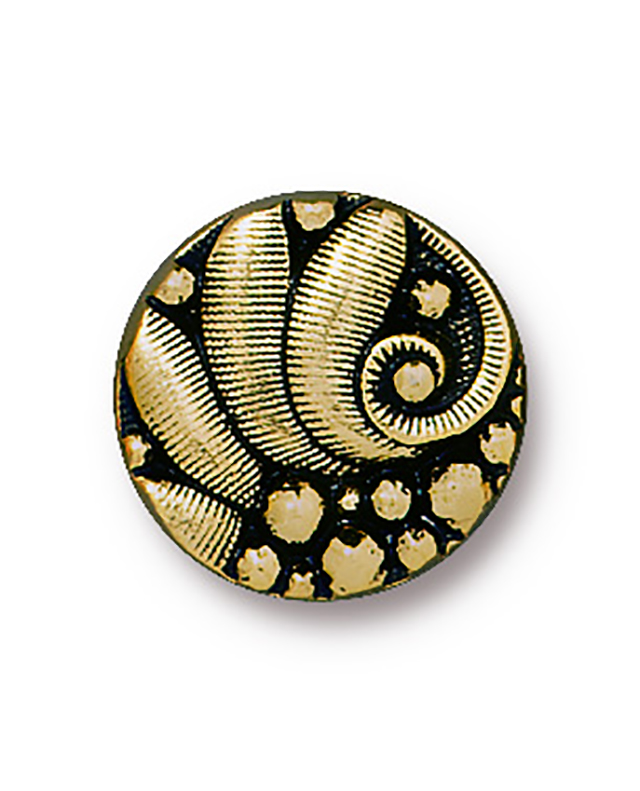 TierraCast : Button - 12.5 x 12.5mm, 2.3mm Loop, Czech Round, Antique Gold