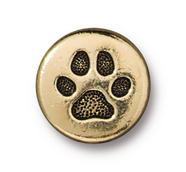 TierraCast : Button - 12mm, 2.5mm Loop, Small Paw, Antique Gold