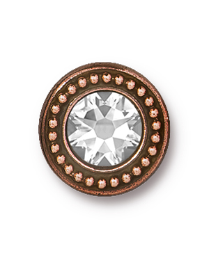 TierraCast : Button - Beaded Bezel with Swarovski SS34 Crystal, Antique Copper