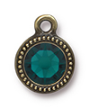 TierraCast : Drop Charm - SS34 Beaded Bezel with Emerald Swarovski Crystal, Brass Oxide