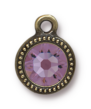 TierraCast : Drop Charm - SS34 Beaded Bezel with Light Amethyst Swarovski Crystal, Brass Oxide