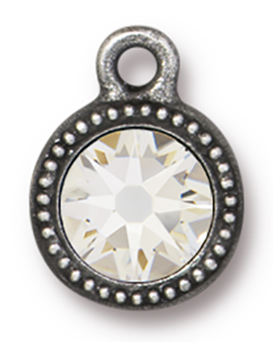 TierraCast : Drop Charm - SS34 Beaded Bezel with Swarovski Crystal, Antique Pewter