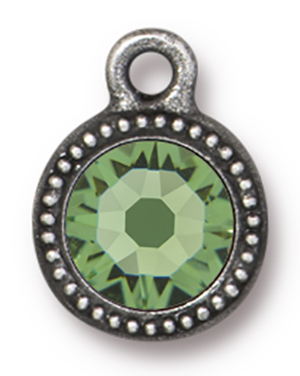 TierraCast : Drop Charm - SS34 Beaded Bezel with Peridot Swarovski Crystal, Antique Pewter