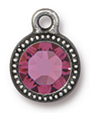 TierraCast : Drop Charm - SS34 Beaded Bezel with Rose Swarovski Crystal, Antique Pewter