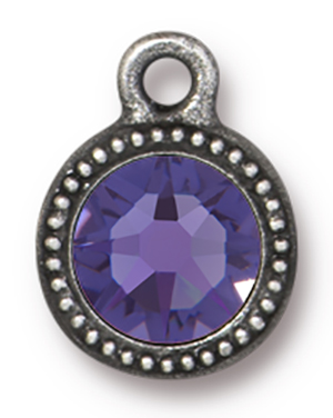 TierraCast : Drop Charm - SS34 Beaded Bezel with Tanzanite Swarovski Crystal, Antique Pewter